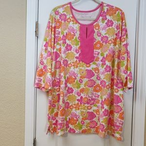 🧡🩷💛 3/4 Sleeve Printed Knit Tunic w/Keyhole Neck